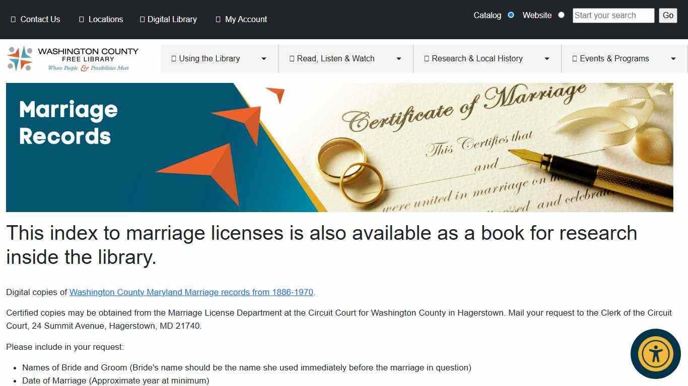 Marriage Records | Washington County Free Library
