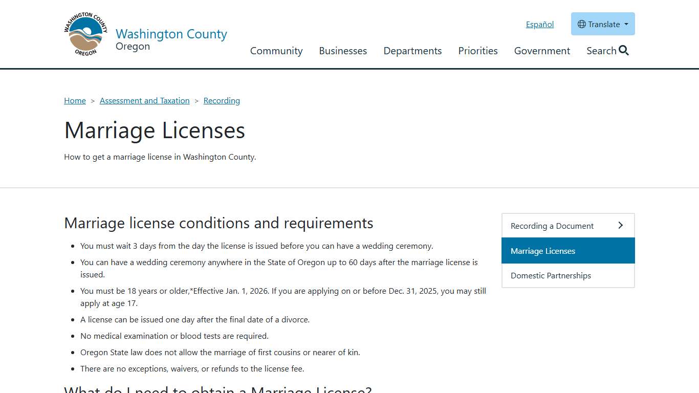 Marriage Licenses | Washington County, OR
