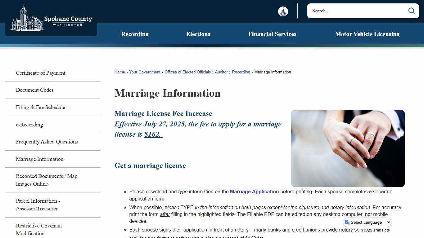 Marriage Information | Spokane County, WA